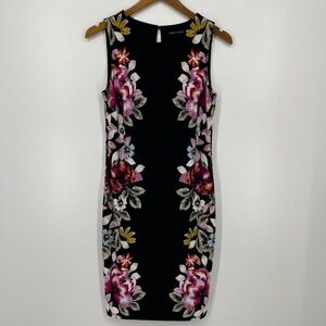 White House Black‎ Market Shift Dress Women's S Black Sleeveless Floral Lined